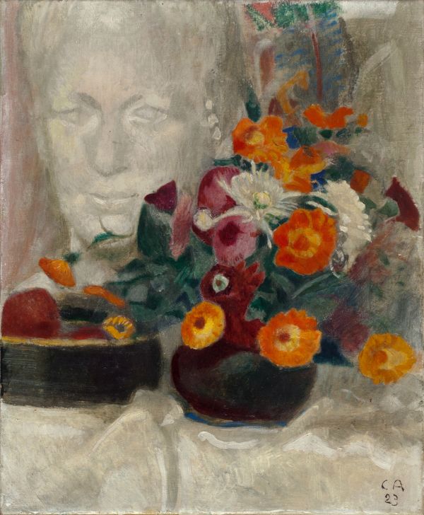 Cuno Amiet, Blumenstillleben mit Büste, 1923, Öl auf Leinwand, Sammlungszentrum Bern